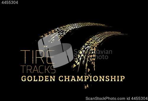 Image of Golden tire tracks on dark background. Vector illustration