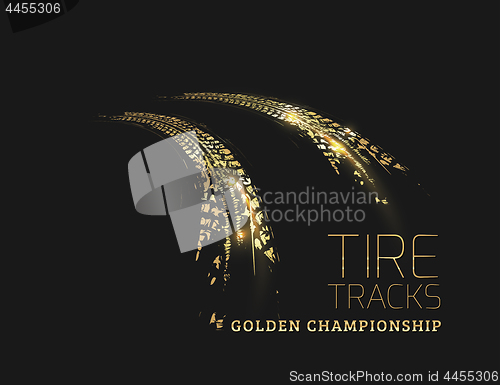 Image of Golden tire tracks on dark background. Vector illustration