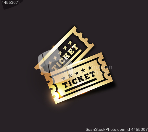 Image of Vector Golden Vintage Ticket Icon on dark background. Gold on black