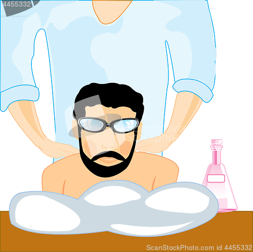 Image of The Young man beside masseur in cabinet.Vector illustration