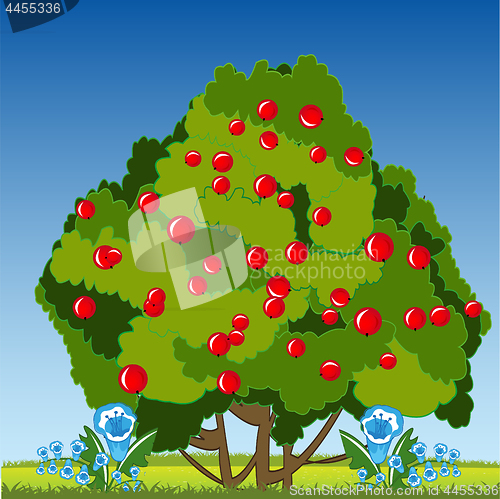 Image of Year glade and bush with berry.Vector illustration