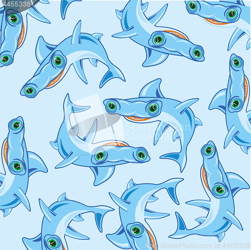 Image of Sea animal fish hammer pattern on turn blue background