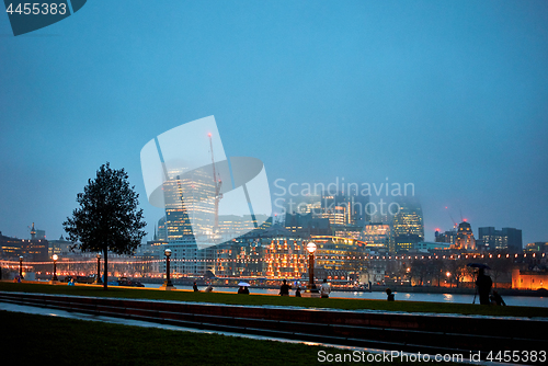 Image of Night view of London at fog