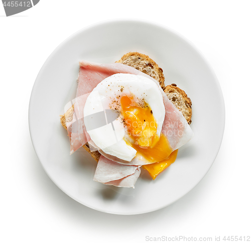 Image of Plate of sandwich with poached egg