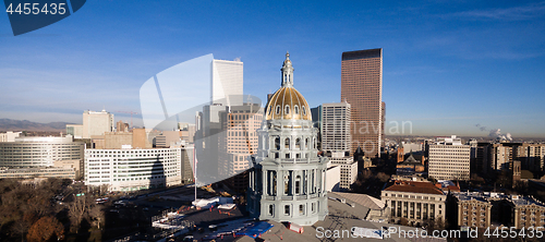 Image of Sun Reflects off Building Glass Behind the Colorado State Capita