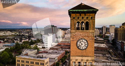 Image of Over Tacoma Beside Old City Hall Clocktower Washington State