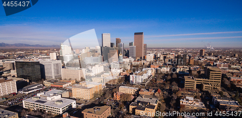 Image of Sun Reflects off Building Glass Behind the Colorado State Capita