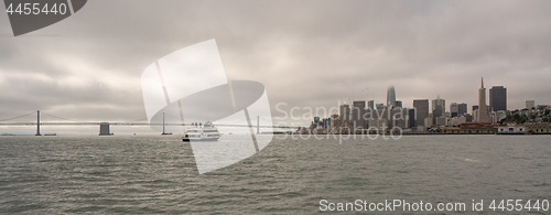 Image of Long Panoramic View San Francisco Bay Bridge City Skyline