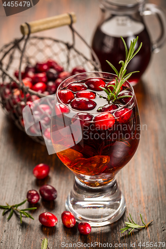 Image of Mulled wine or hot punch with cranberries for Xmas