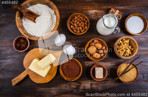 Image of Variation of baking ingredients for Christmas cookies