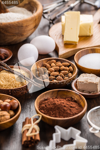 Image of Variation of baking ingredients for Christmas cookies