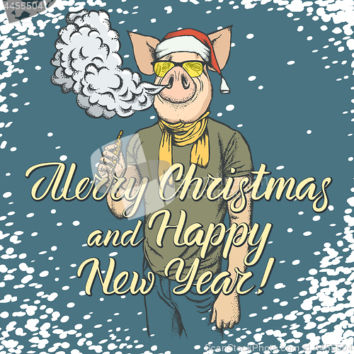 Image of Pig Christmas and New Year vector concept