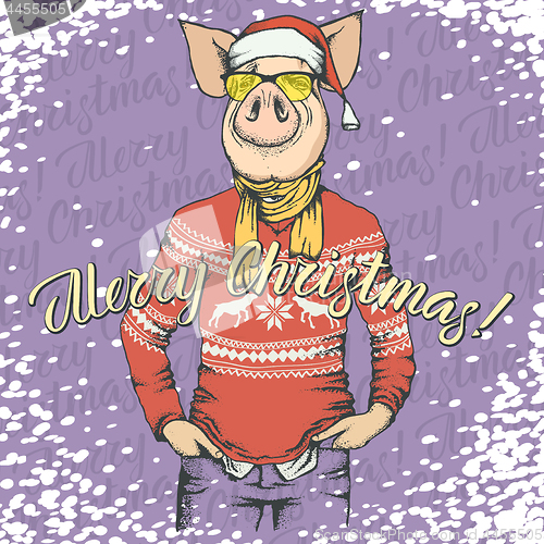 Image of Pig Christmas and New Year vector concept