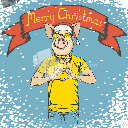 Image of Pig Christmas and New Year vector concept