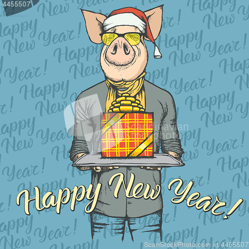 Image of Pig Christmas and New Year vector concept