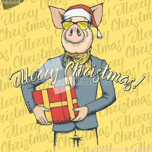 Image of Pig Christmas and New Year vector concept