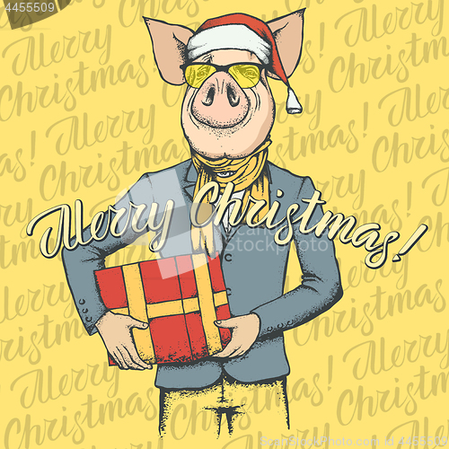 Image of Pig Christmas and New Year vector concept