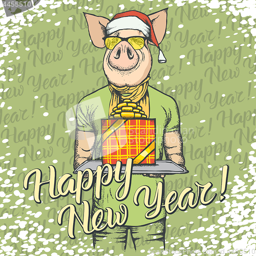 Image of Pig Christmas and New Year vector concept