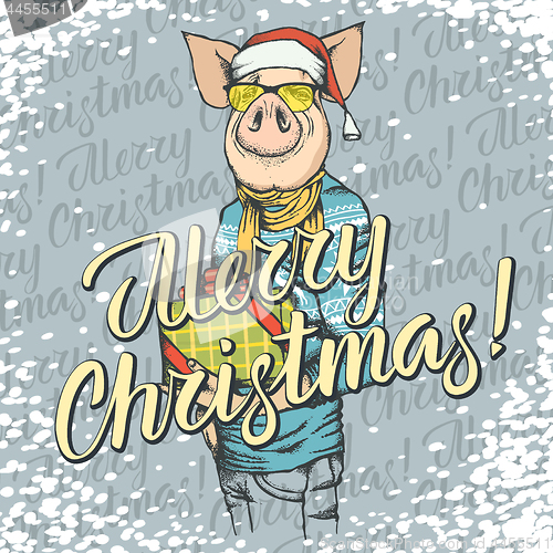 Image of Pig Christmas and New Year vector concept