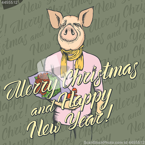 Image of Pig Christmas and New Year vector concept