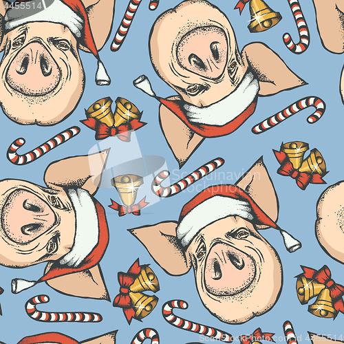Image of Pig Christmas vector seamless pattern