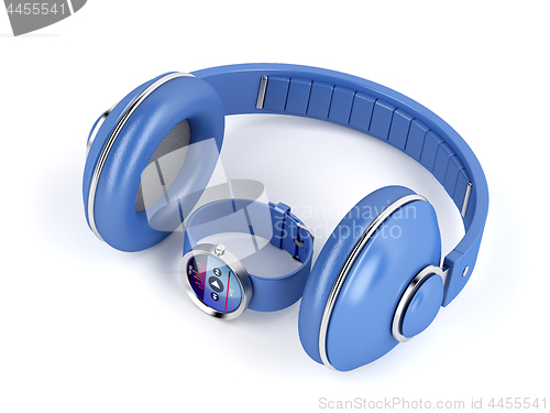 Image of Blue smart watch and headphones