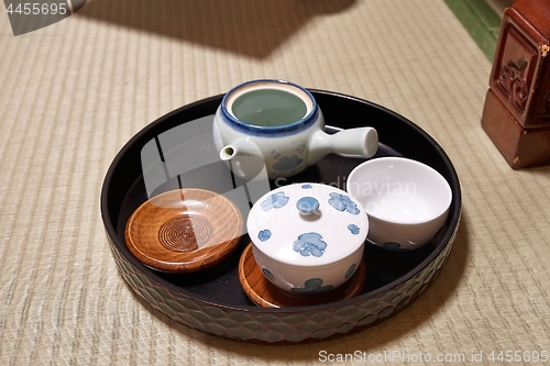 Image of Tea pot and cups on a tray