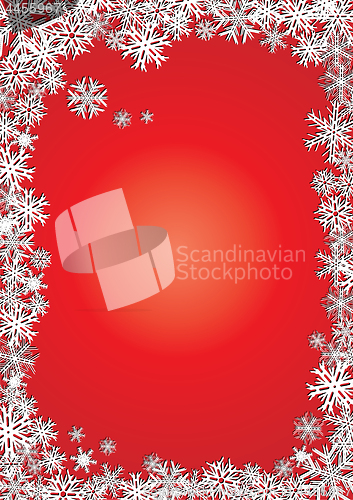 Image of Red Christmas Background With Frame made from Snowflakes