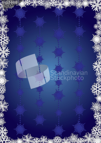 Image of Christmas Background With Frame made from Snowflakes and Blue Snow Ornament