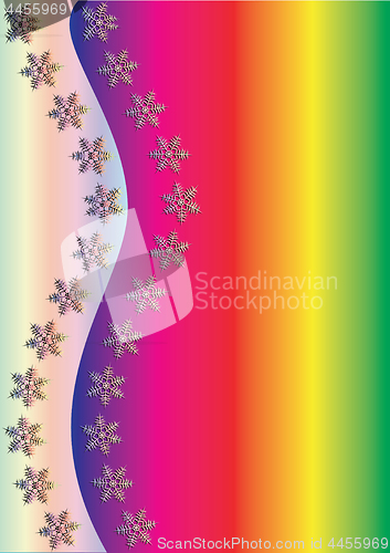 Image of Simple Rainbow winter background with snowflakes