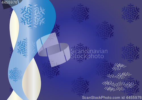 Image of blue background with snowflakes and firtree for greetings card