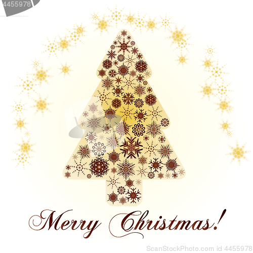 Image of Golden fir tree made from gold snowflakes
