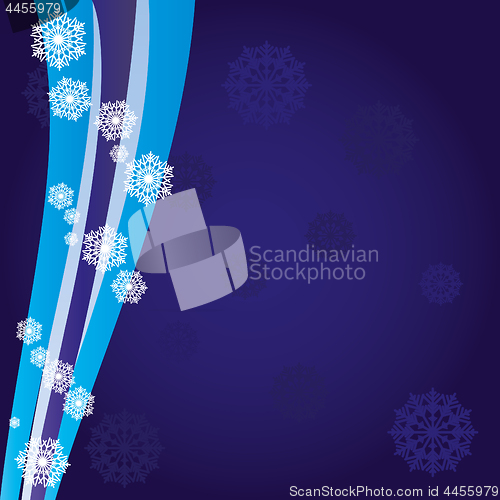 Image of Blue christmas background with wave and snowflakes