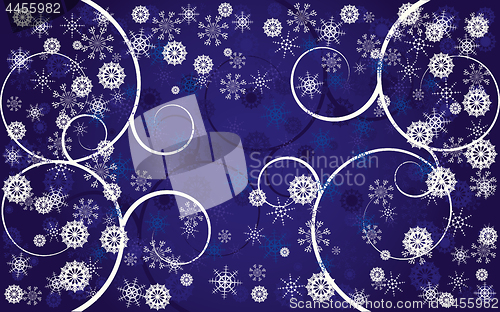 Image of Blue christmas background with white snowflakes