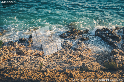 Image of Rocky beach, blue sea