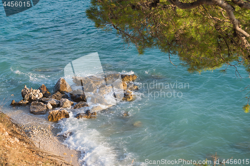 Image of Rocky beach, blue sea