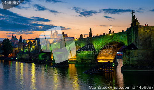 Image of Green illumination of bridge