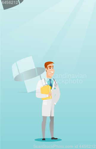 Image of Friendly doctor with a stethoscope and a file.