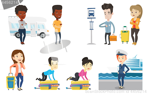 Image of Transportation vector set with people traveling.