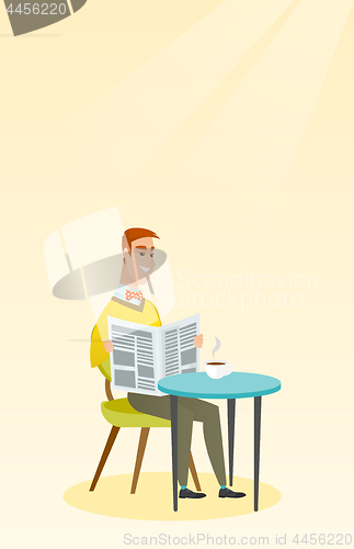 Image of Man reading a newspaper and drinking coffee.