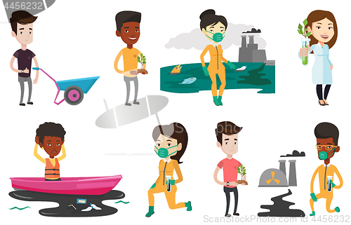 Image of Vector set of characters on ecology issues.