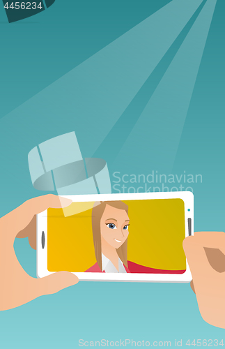 Image of Young woman making selfie vector illustration.