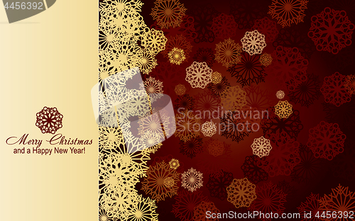 Image of Brown christmas card with golden snowflakes, very beautiful greetings card