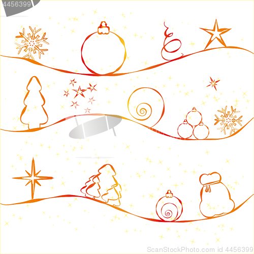 Image of Christmas card with simple Christmas decorations on strry background
