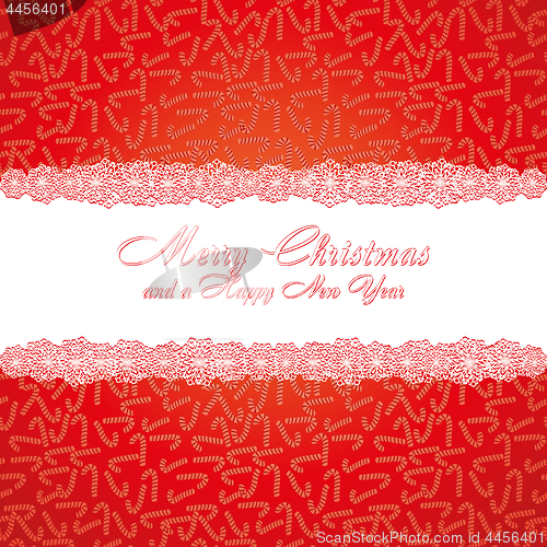 Image of Christmas pattern with candy cane and a wish of Merry Christmas and a Happy New Year, background with sweets