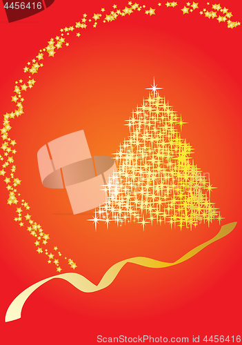 Image of Christmas firtree made from glitter stars on red background