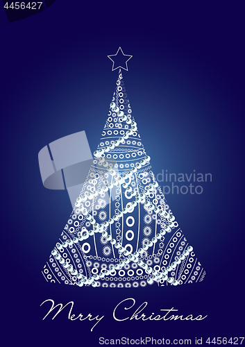 Image of Firtree made from beads on blue background, Beautiful Christmas card