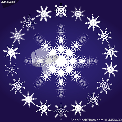 Image of Set of snowflakes on blue background, part 3