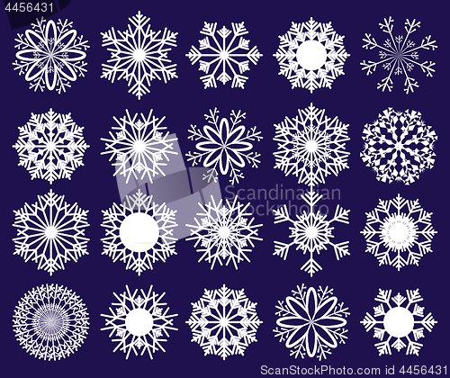 Image of Set of snowflakes on blue background, part 2