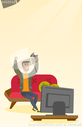 Image of Man playing a video game vector illustration.